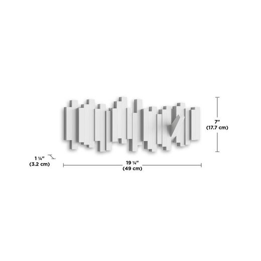 Porte-manteau mural blanc à 5 crochets, 49 x 3 x 18 cm