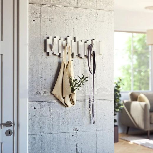 Porte-manteau mural blanc à 5 crochets, 49 x 3 x 18 cm