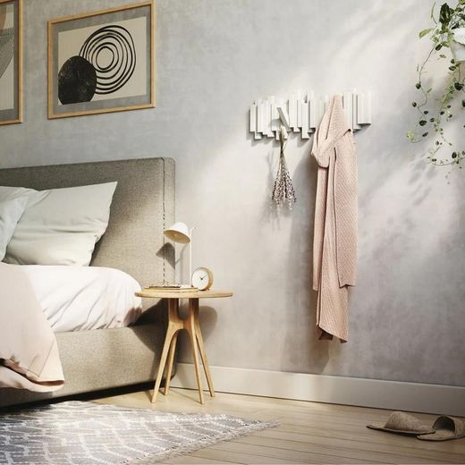 Porte-manteau mural blanc à 5 crochets, 49 x 3 x 18 cm