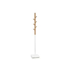 Perchero de pie de metal y bambú en blanco y natural, 26 x 26 x 176 cm
