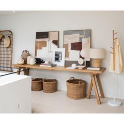 Standgarderobe aus Metall und Bambus in Weiß und Natur, 30 x 30 x 170 cm | Baum