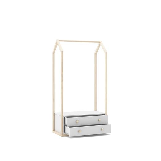 Portemanteau blanc et pin naturel, 80 x 40 x 170 cm | Esteban