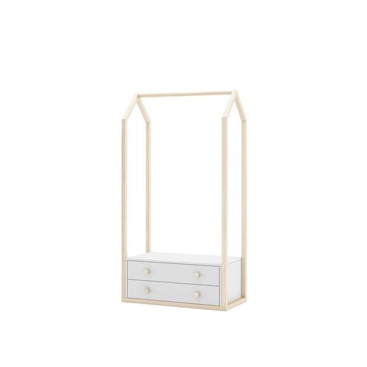 Portemanteau blanc et pin naturel, 80 x 40 x 170 cm | Esteban