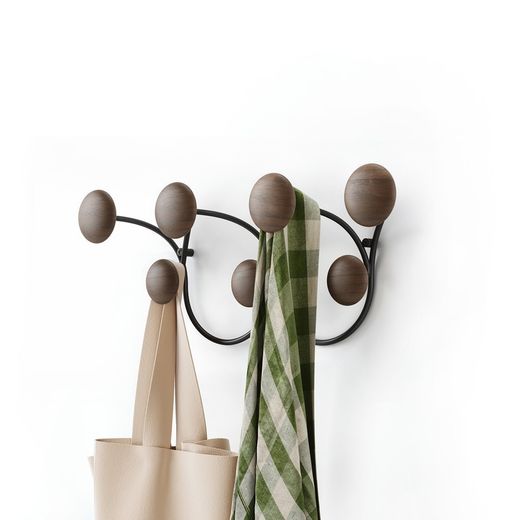 Pine and steel coat rack in black and natural, 43 x 10 x 17 cm | Dotsy
