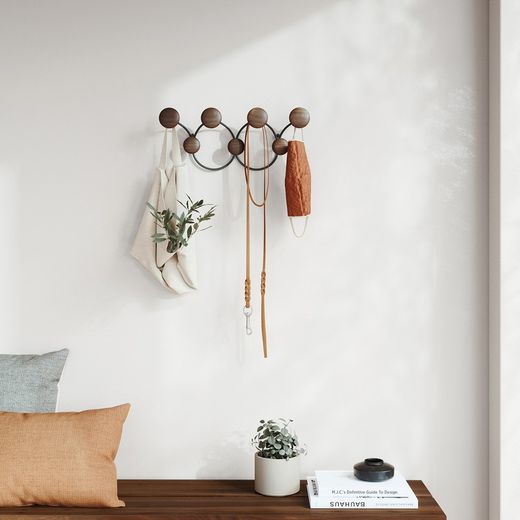 Pine and steel coat rack in black and natural, 43 x 10 x 17 cm | Dotsy
