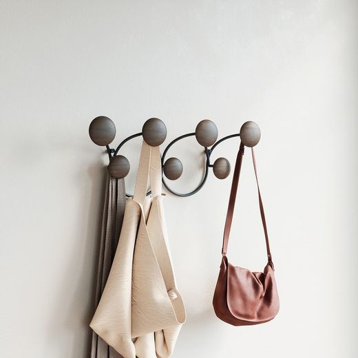 Pine and steel coat rack in black and natural, 43 x 10 x 17 cm | Dotsy