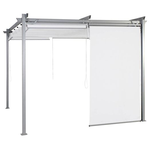 Pergola con tenda da sole e tenda in acciaio bianco/grigio, 290x290x230cm