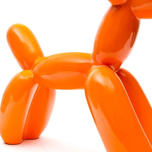 Lot de 2 chiens ballons en polyrésine rose et orange, 41 x 41 x 13 cm