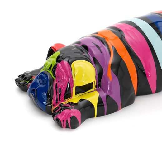 Mångfärgad polyresin liggande hund, 35x94x22 cm