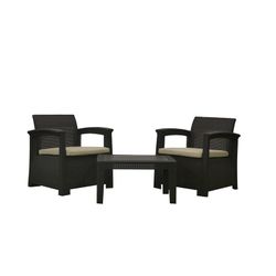 PERUGIA - Conjunto de jardim de resina 2 sofás + mesa marrom