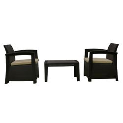 PERUGIA - Conjunto de jardim de resina 2 sofás + mesa marrom