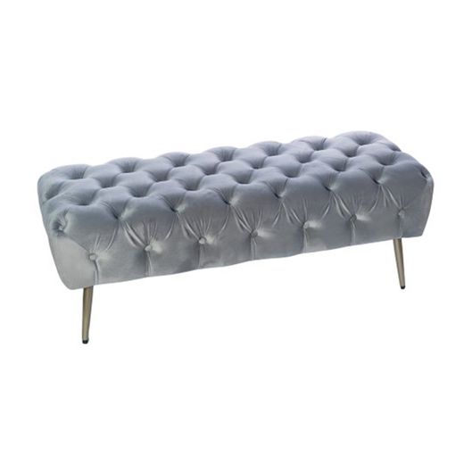 Pie de cama gris en capitoné  y patas metálicas, 120x46x40 cm
