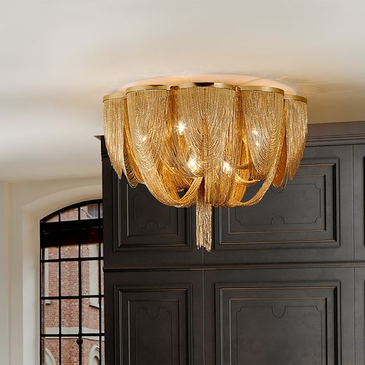 Plafon metalowy Minerva srebrny z 10 lampkami, Ø68x50cm