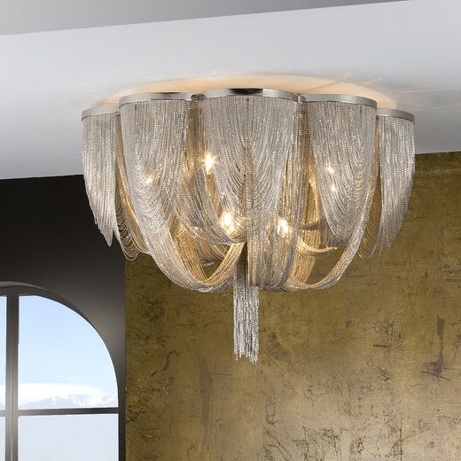 Plafon metalowy Minerva srebrny z 10 lampkami, Ø68x50cm