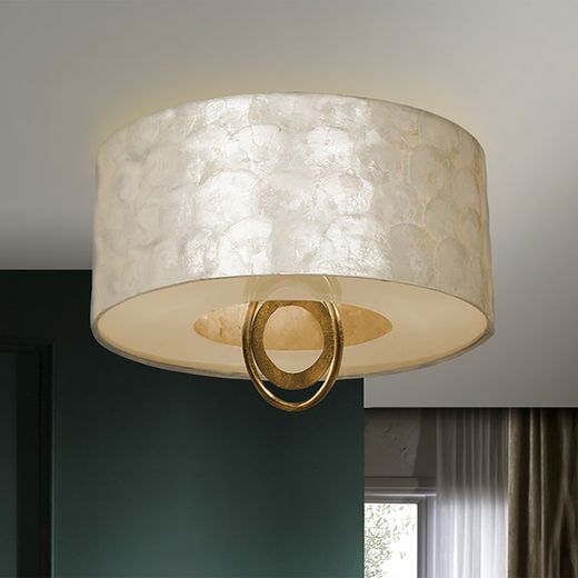 3-light ceiling lamp in Metal, Gold Leaf and Eden White Mother-of-Pearl, Ø40x34cm