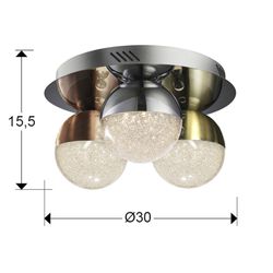 Ceiling light with 3 Led Metal Sphere lights, Ø30x15cm