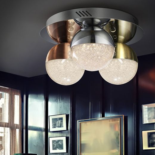 Deckenleuchte mit 3 LED-Metallkugelleuchten, Ø30x15cm