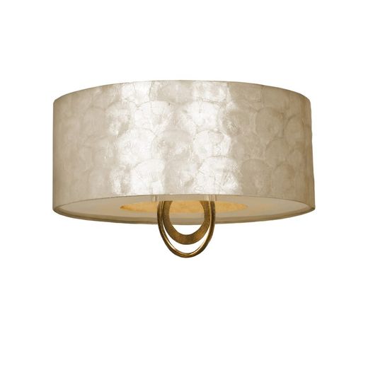 4-punktowa lampa sufitowa z metalu, złotego liścia i białej masy perłowej Eden, Ø55x41cm