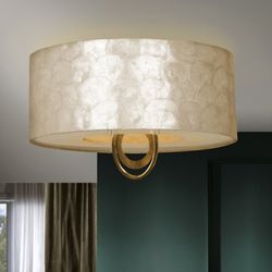 4-punktowa lampa sufitowa z metalu, złotego liścia i białej masy perłowej Eden, Ø55x41cm