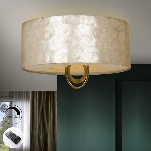 4-punktowa lampa sufitowa z metalu, złotego liścia i białej masy perłowej Eden, Ø55x41cm