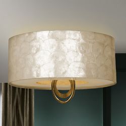 4-punktowa lampa sufitowa z metalu, złotego liścia i białej masy perłowej Eden, Ø55x41cm