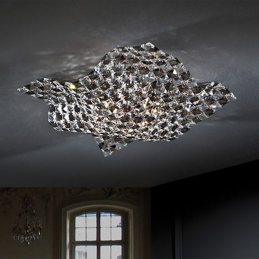 4-punktowa lampa sufitowa S z metalu i satynowego szkła, 43x43x12cm