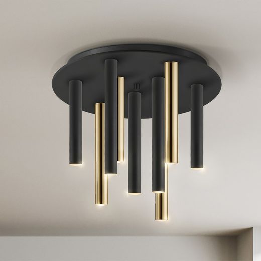 Lampa sufitowa 9 świateł Led Metal Varas Złoto/Czarne, Ø42x35cm