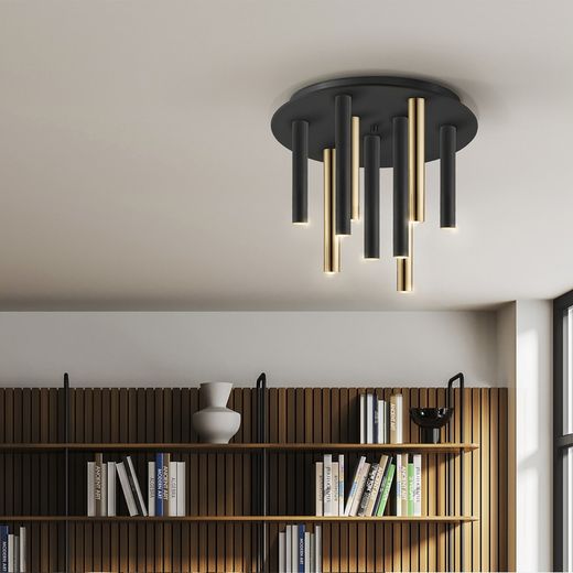 Lampa sufitowa 9 świateł Led Metal Varas Złoto/Czarne, Ø42x35cm