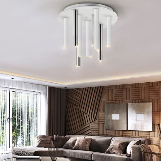 Lampa sufitowa z 9 metalowych prętów Led srebrno-biała, Ø42x35cm