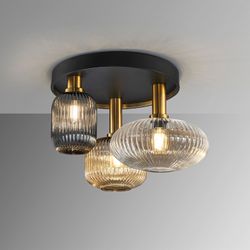 Lampa sufitowa z 3 światłami z wielokolorowego szkła i metalu, Ø 56 x 35 cm | Reguła