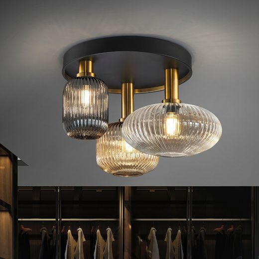 Lampa sufitowa z 3 światłami z wielokolorowego szkła i metalu, Ø 56 x 35 cm | Reguła