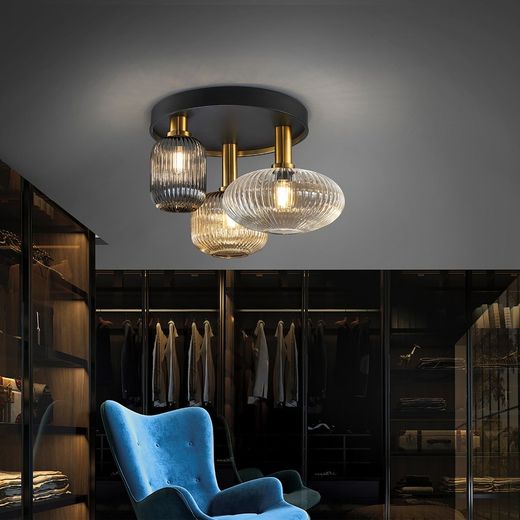 Lampa sufitowa z 3 światłami z wielokolorowego szkła i metalu, Ø 56 x 35 cm | Reguła