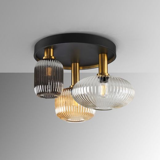 Lampa sufitowa z 3 światłami z wielokolorowego szkła i metalu, Ø 56 x 35 cm | Reguła