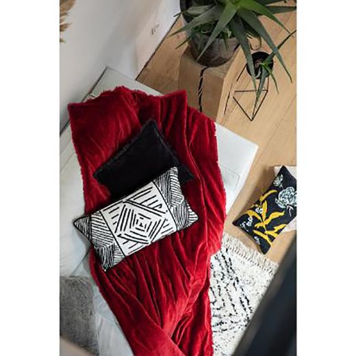 Ruby red cotton plaid, 200 x 135 cm | Fara