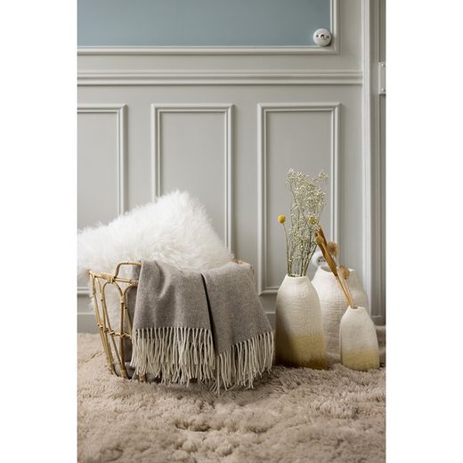 Wool and cashmere plaid in toasted beige, 190 x 130 cm | Carina