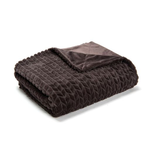 Chocolate polyester plaid, 130 x 1 x 170 cm | Chevron