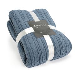 Plaid de Punto de Ochos 170 x 130 cm Poliéster Azul