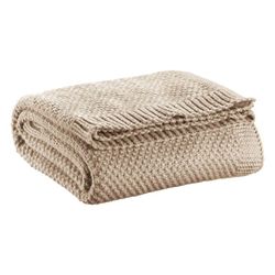 Recycled polyester knitted plaid in tan, 160 x 130 cm | Danilo
