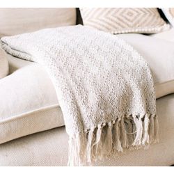 Plaid de canapé en coton beige, 125 x 150 cm
