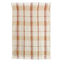 Recycled polyester and cotton jacquard plaid in beige and sienna, 160 x 130 cm | Jane
