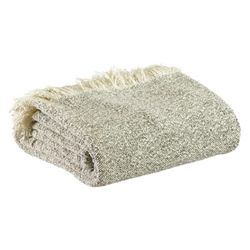 Recycled polyester and cotton mottled plaid in olive green, 160 x 130 cm | Jane