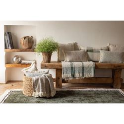 Recycled polyester and cotton mottled plaid in olive green, 160 x 130 cm | Jane