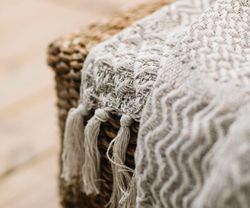 PLAID-Beige cotton sofa blanket, 125x150 cm