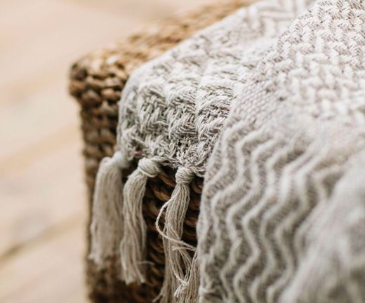 PLAID-Beige cotton sofa blanket, 125x150 cm