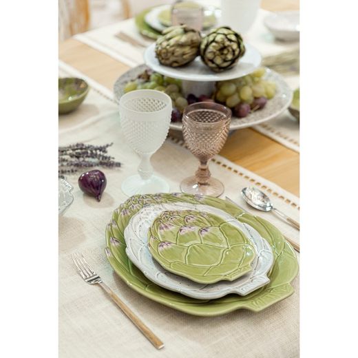 Brödfat i lergods i grönt, 17,5 x 14,8 x 2,1 cm | Kronärtskocka