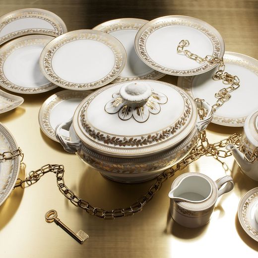 Assiette à pain en porcelaine blanc et or, 17,4 x 17,4 x 2 cm | Anna