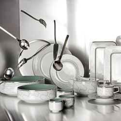 Piatto pane in porcellana bianco e platino, 18,6 x 18,6 x 1,7 cm | Trasso
