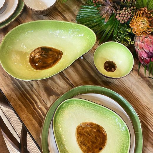 Avocado Earthenware Dessert Plate in Green and Brown, 25.2 x 21.3 x 3.4 cm | Tropical Fruits