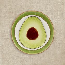 Avocado Earthenware Dessert Plate in Green and Brown, 25.2 x 21.3 x 3.4 cm | Tropical Fruits