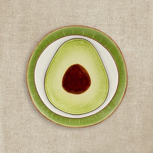 Avocado Earthenware Dessert Plate in Green and Brown, 25.2 x 21.3 x 3.4 cm | Tropical Fruits
